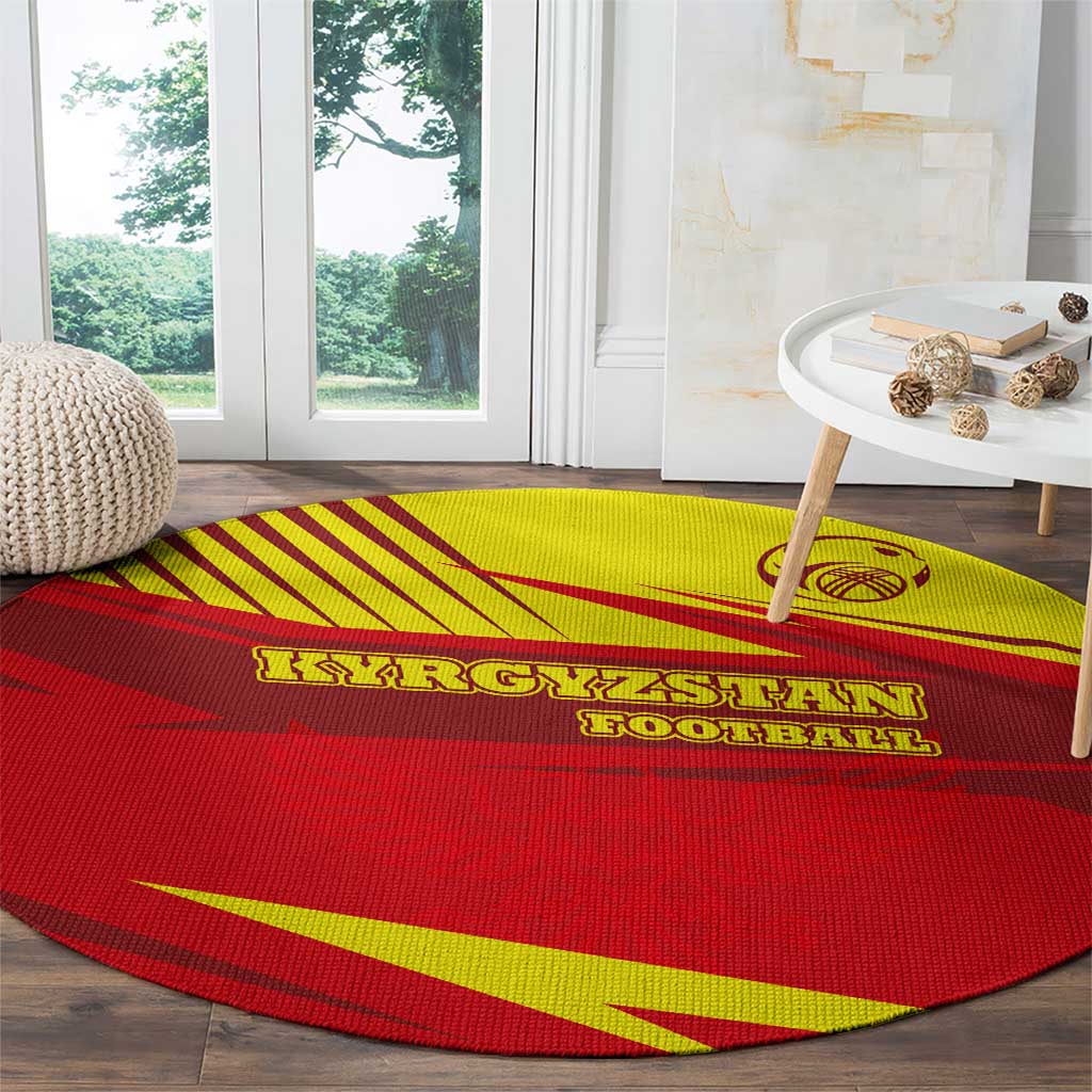 Kyrgyzstan Football Round Carpet Red and Yellow Sports with National Emblem Design