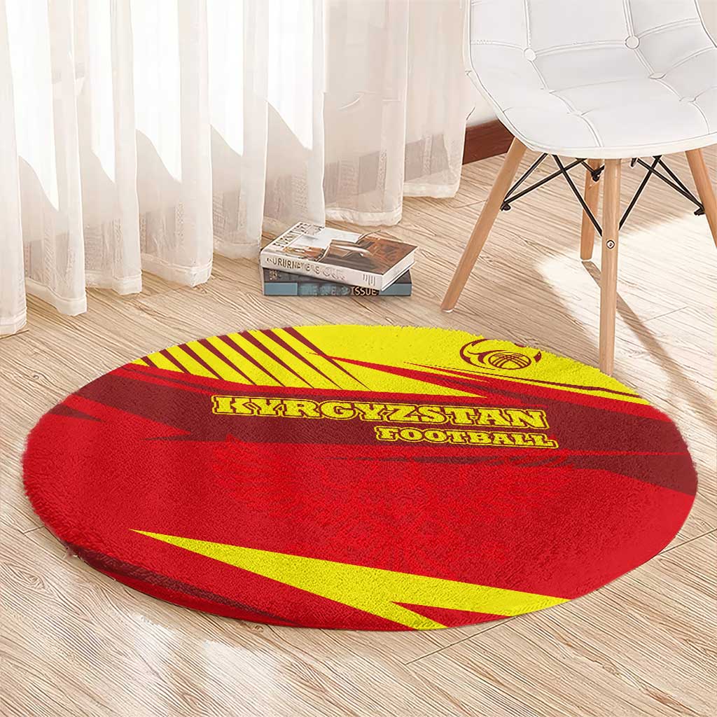 Kyrgyzstan Football Round Carpet Red and Yellow Sports with National Emblem Design