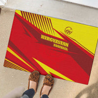Kyrgyzstan Football Rubber Doormat Red and Yellow Sports with National Emblem Design
