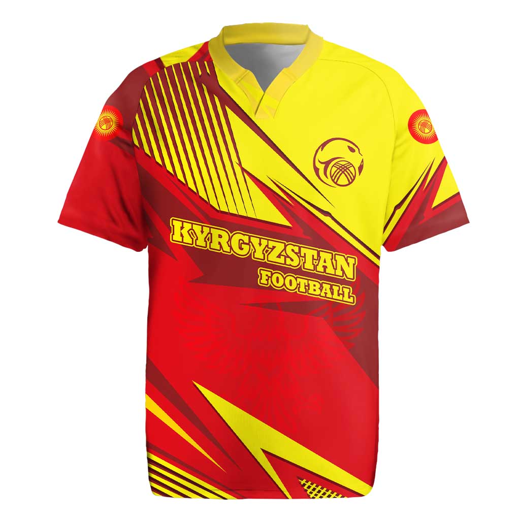 Kyrgyzstan Football Rugby Jersey Red and Yellow Sports with National Emblem Design