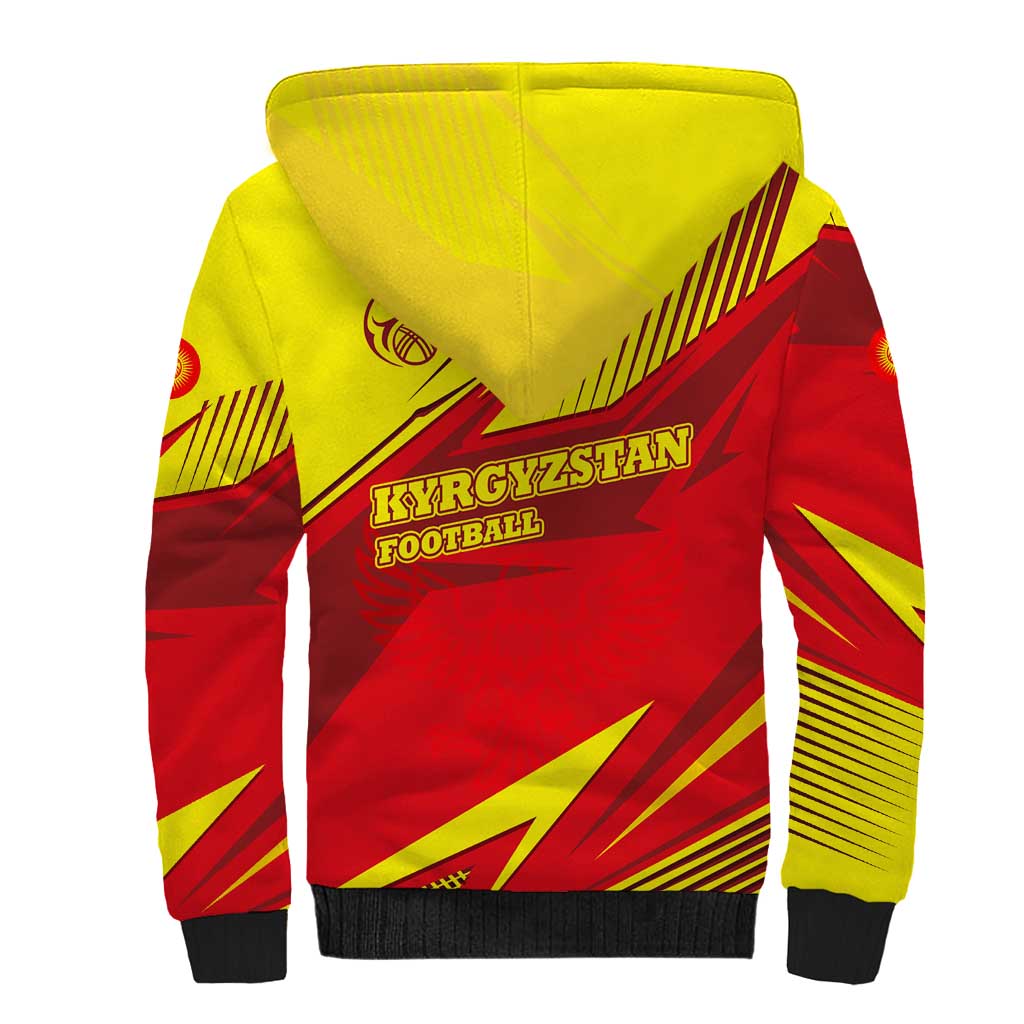 Kyrgyzstan Football Sherpa Hoodie Red and Yellow Sports with National Emblem Design