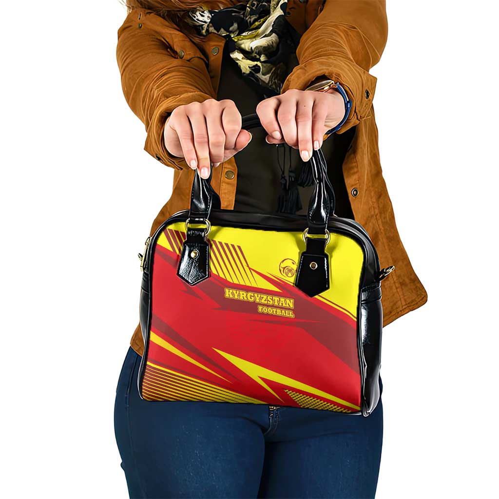 Kyrgyzstan Football Shoulder Handbag Red and Yellow Sports with National Emblem Design