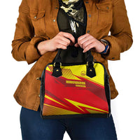 Kyrgyzstan Football Shoulder Handbag Red and Yellow Sports with National Emblem Design
