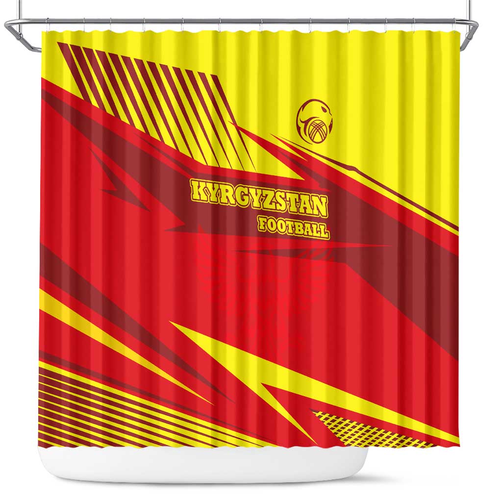 Kyrgyzstan Football Shower Curtain Red and Yellow Sports with National Emblem Design