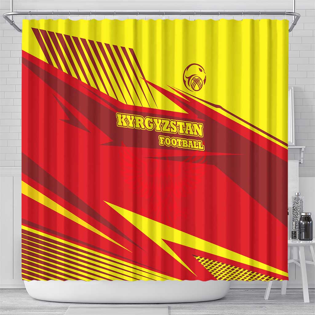 Kyrgyzstan Football Shower Curtain Red and Yellow Sports with National Emblem Design