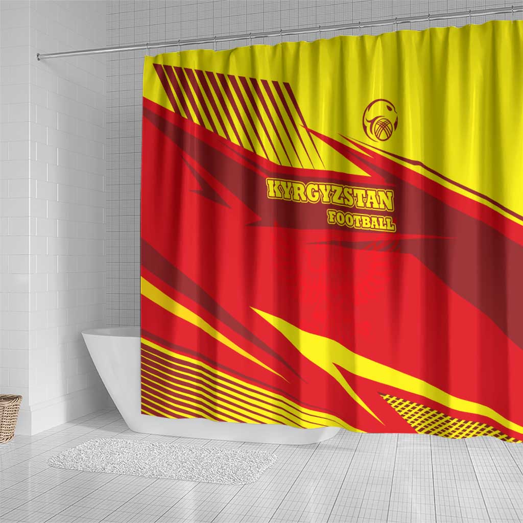 Kyrgyzstan Football Shower Curtain Red and Yellow Sports with National Emblem Design