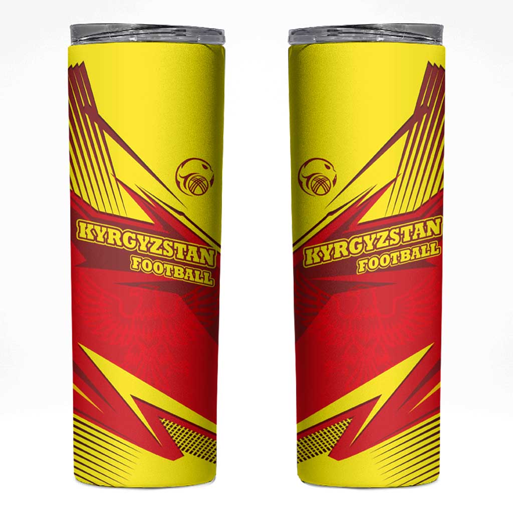 Kyrgyzstan Football Skinny Tumbler Red and Yellow Sports with National Emblem Design
