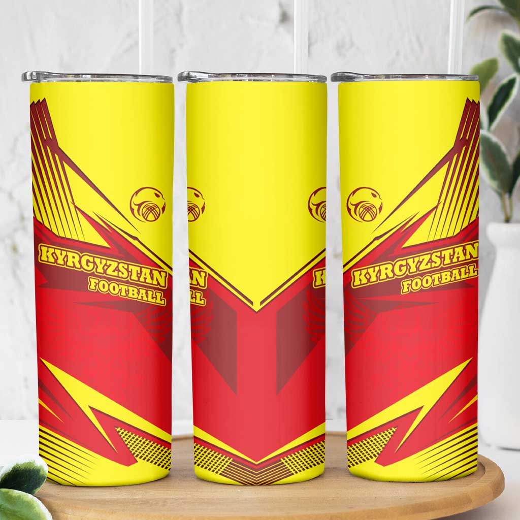 Kyrgyzstan Football Skinny Tumbler Red and Yellow Sports with National Emblem Design