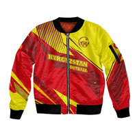 Kyrgyzstan Football Sleeve Zip Bomber Jacket Red and Yellow Sports with National Emblem Design