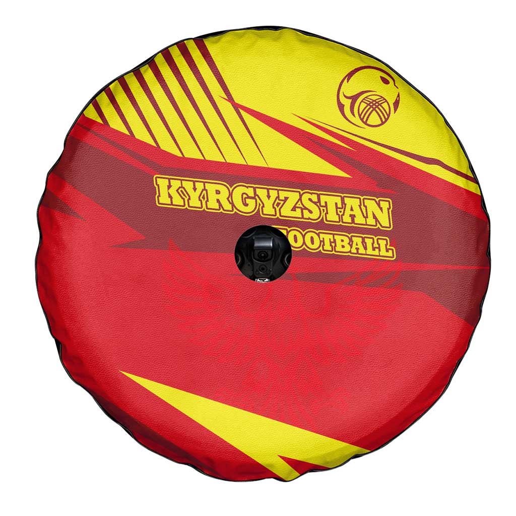 Kyrgyzstan Football Spare Tire Cover Red and Yellow Sports with National Emblem Design