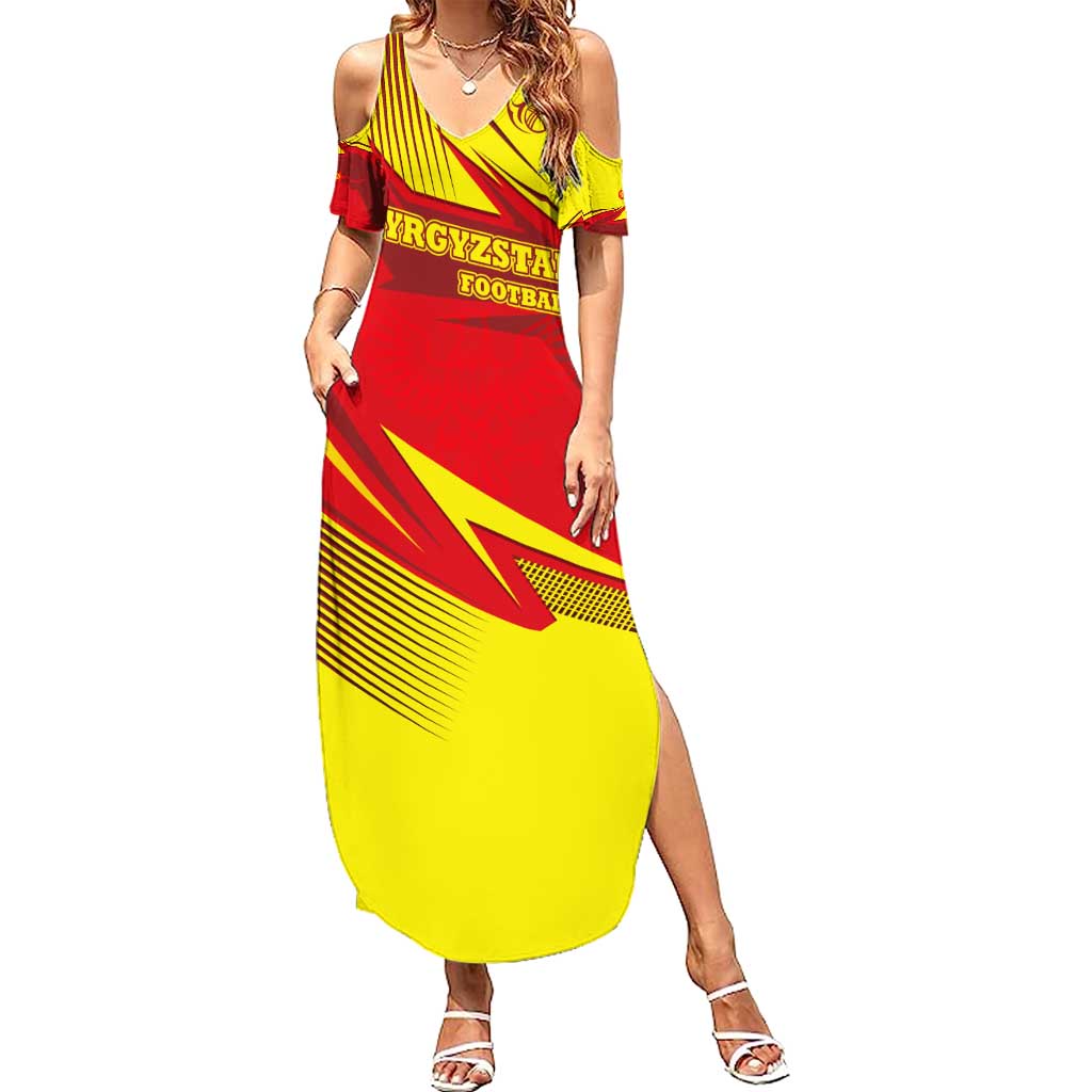 Kyrgyzstan Football Summer Maxi Dress Red and Yellow Sports with National Emblem Design