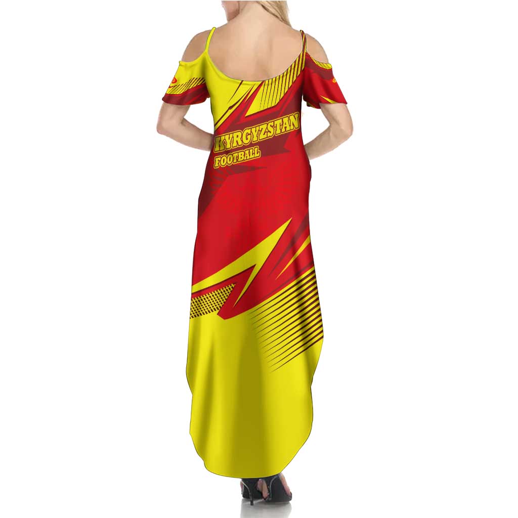 Kyrgyzstan Football Summer Maxi Dress Red and Yellow Sports with National Emblem Design