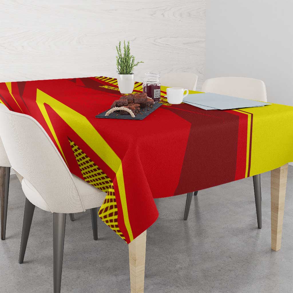 Kyrgyzstan Football Tablecloth Red and Yellow Sports with National Emblem Design