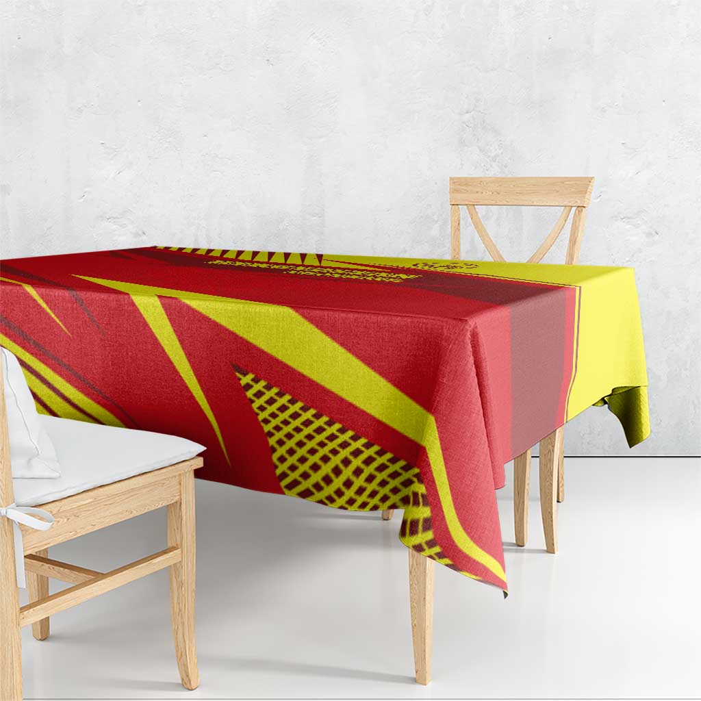 Kyrgyzstan Football Tablecloth Red and Yellow Sports with National Emblem Design