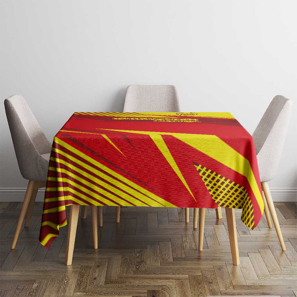 Kyrgyzstan Football Tablecloth Red and Yellow Sports with National Emblem Design