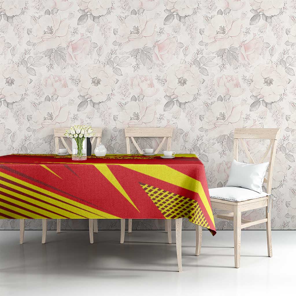 Kyrgyzstan Football Tablecloth Red and Yellow Sports with National Emblem Design
