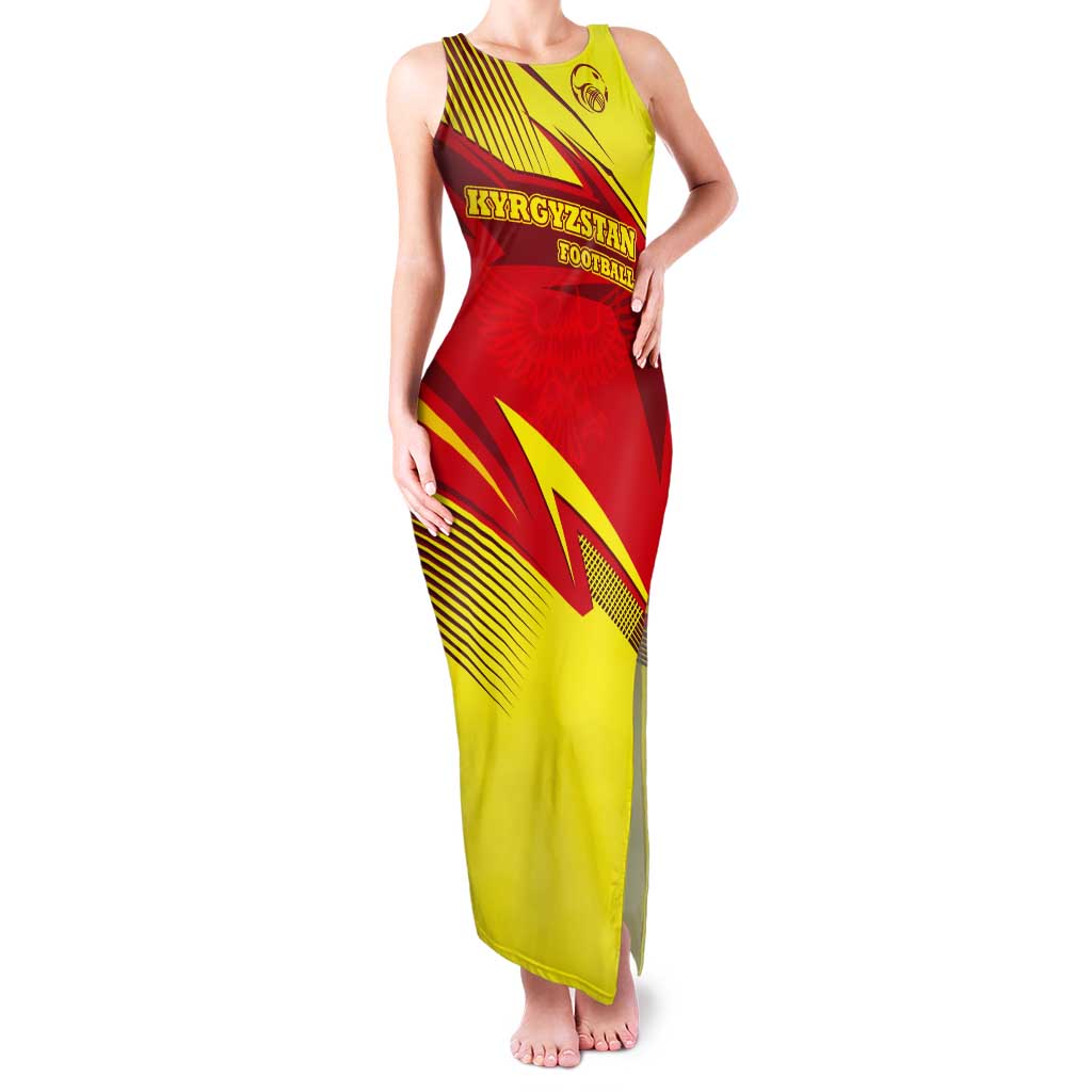 Kyrgyzstan Football Tank Maxi Dress Red and Yellow Sports with National Emblem Design