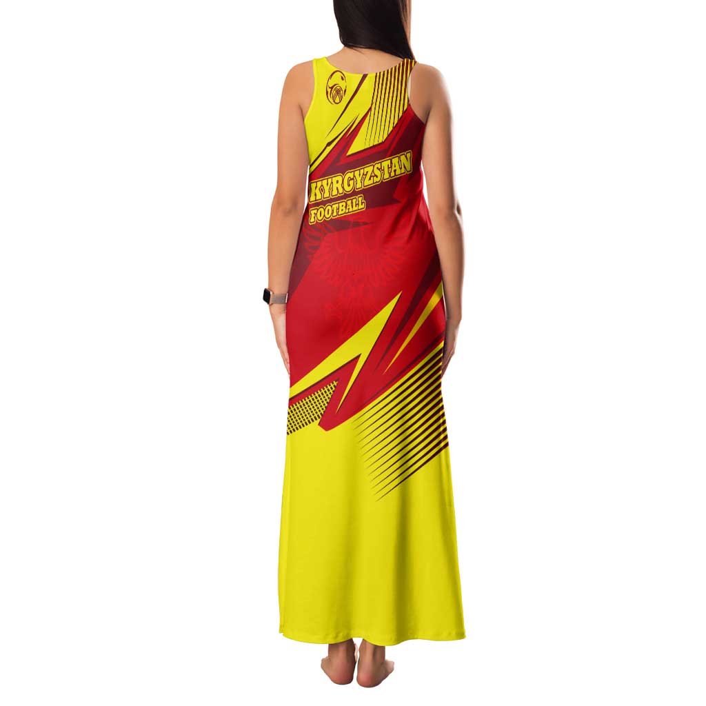 Kyrgyzstan Football Tank Maxi Dress Red and Yellow Sports with National Emblem Design