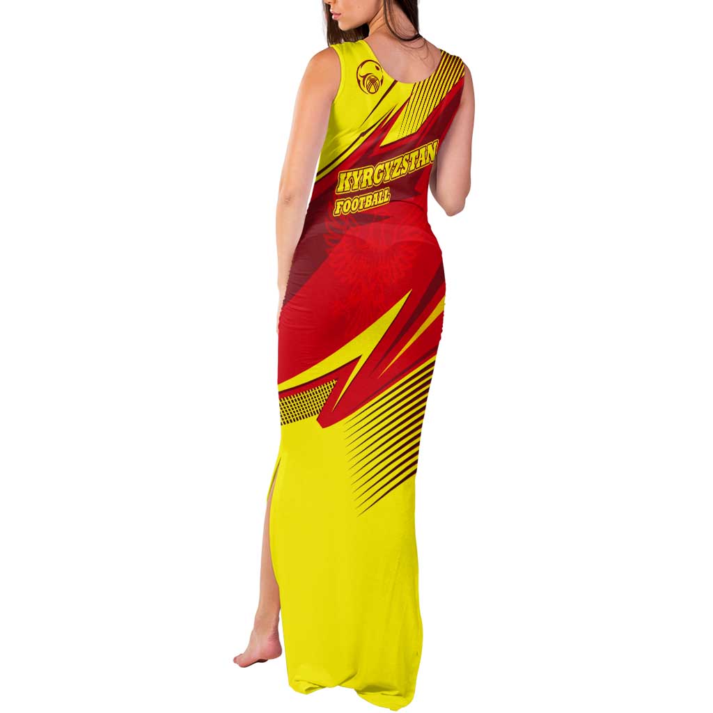 Kyrgyzstan Football Tank Maxi Dress Red and Yellow Sports with National Emblem Design