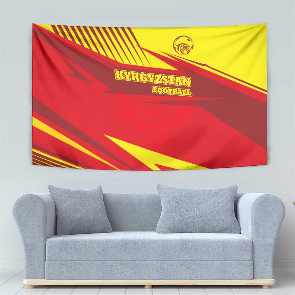 Kyrgyzstan Football Tapestry Red and Yellow Sports with National Emblem Design