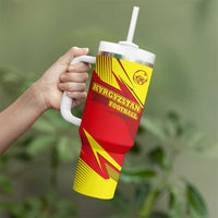 Kyrgyzstan Football Tumbler With Handle Red and Yellow Sports with National Emblem Design
