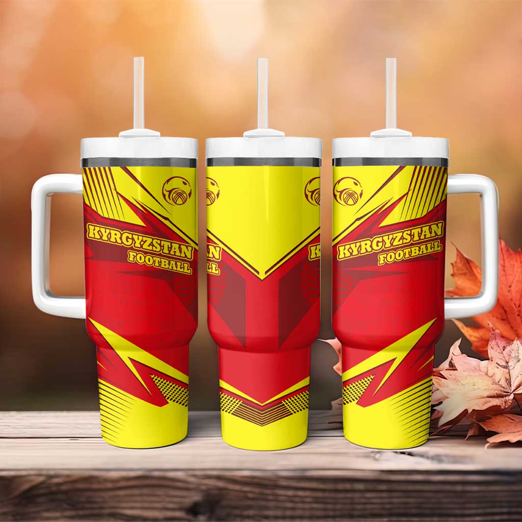Kyrgyzstan Football Tumbler With Handle Red and Yellow Sports with National Emblem Design