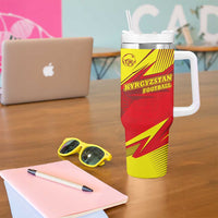 Kyrgyzstan Football Tumbler With Handle Red and Yellow Sports with National Emblem Design