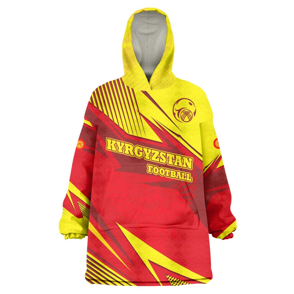 Kyrgyzstan Football Wearable Blanket Hoodie Red and Yellow Sports with National Emblem Design