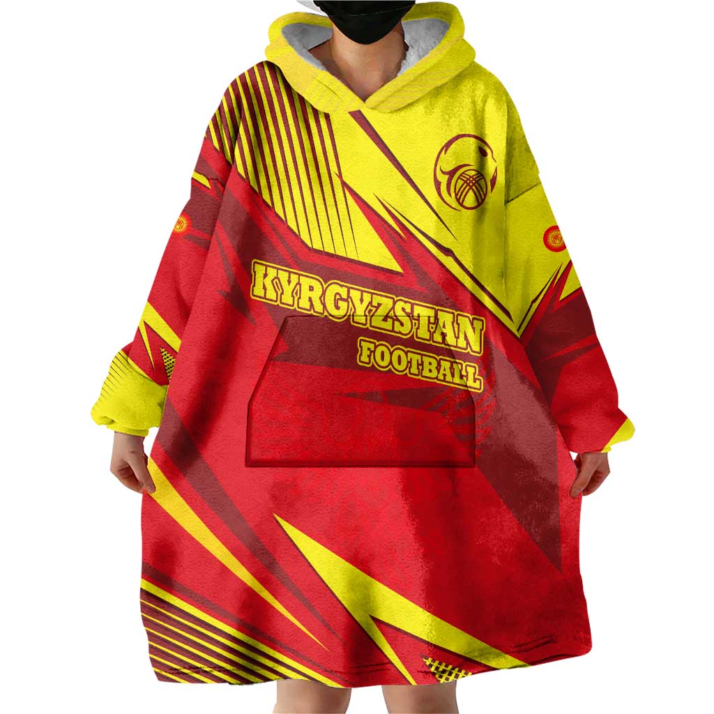 Kyrgyzstan Football Wearable Blanket Hoodie Red and Yellow Sports with National Emblem Design