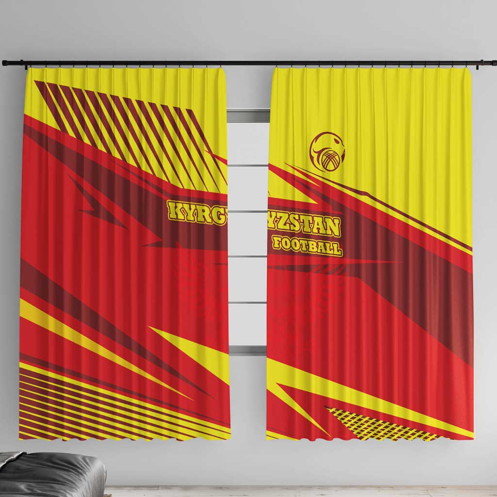 Kyrgyzstan Football Window Curtain Red and Yellow Sports with National Emblem Design
