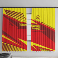Kyrgyzstan Football Window Curtain Red and Yellow Sports with National Emblem Design