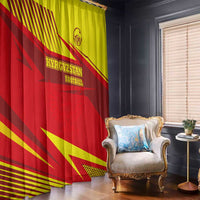 Kyrgyzstan Football Window Curtain Red and Yellow Sports with National Emblem Design