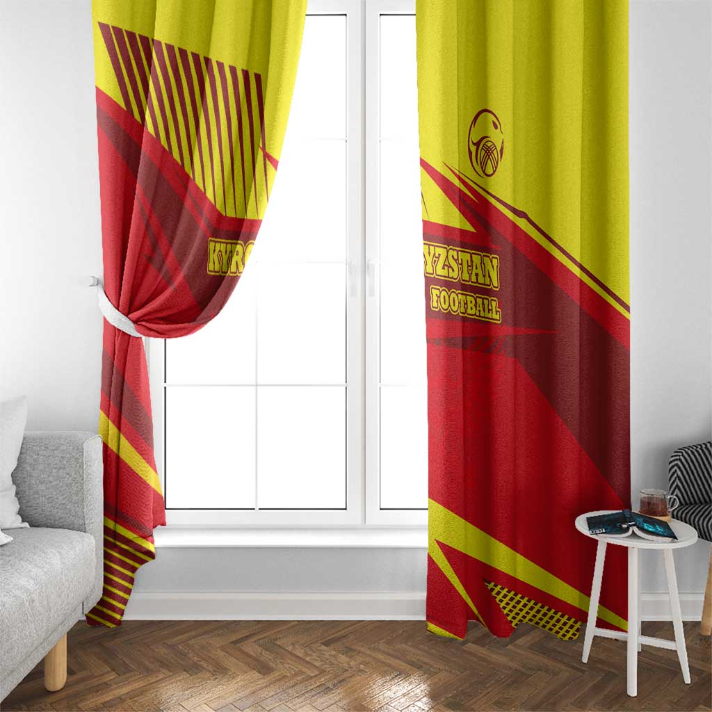 Kyrgyzstan Football Window Curtain Red and Yellow Sports with National Emblem Design