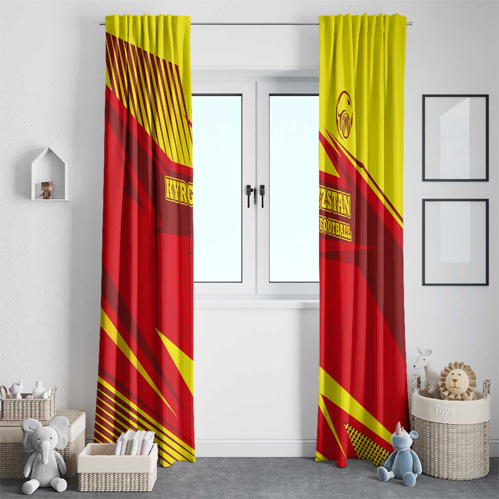 Kyrgyzstan Football Window Curtain Red and Yellow Sports with National Emblem Design