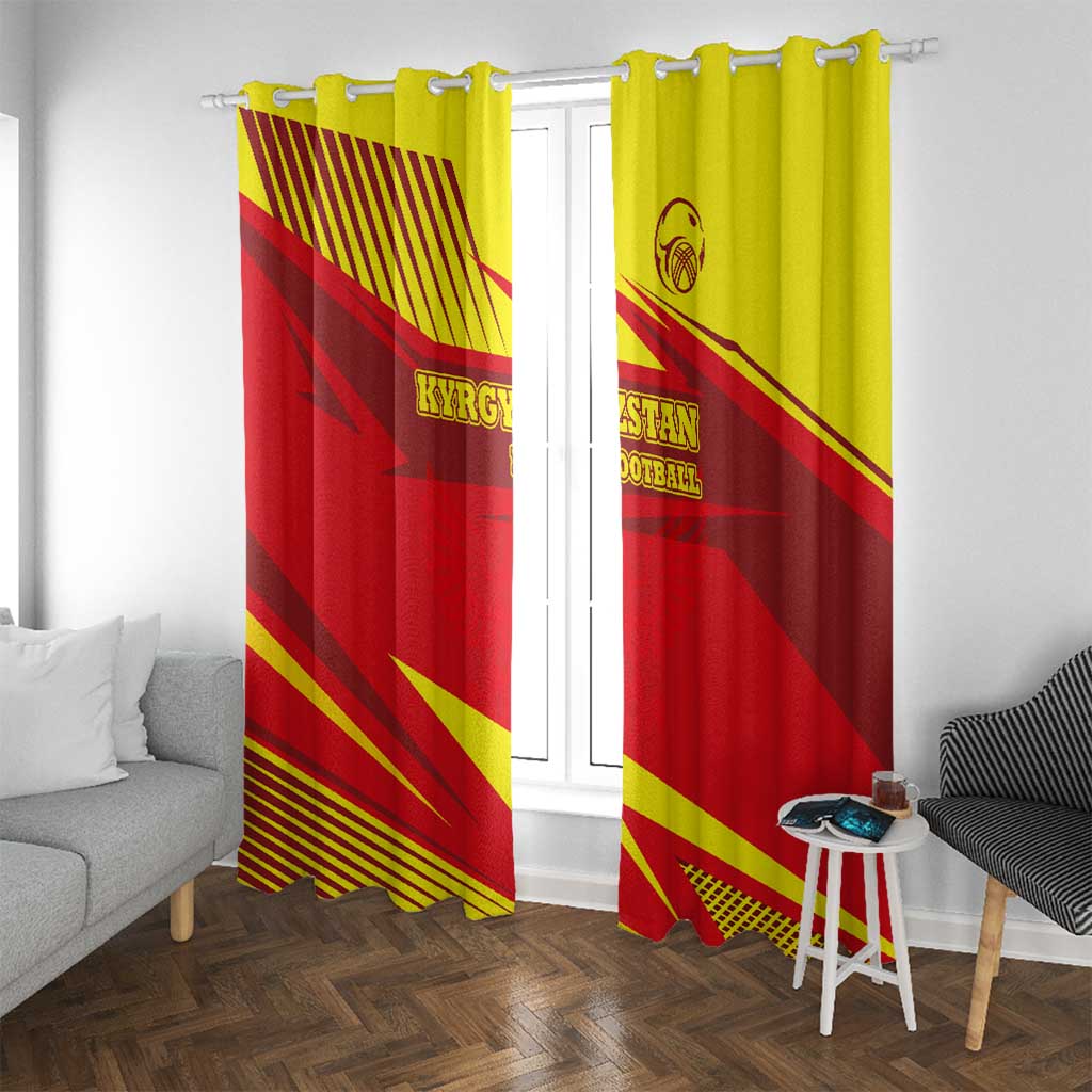 Kyrgyzstan Football Window Curtain Red and Yellow Sports with National Emblem Design