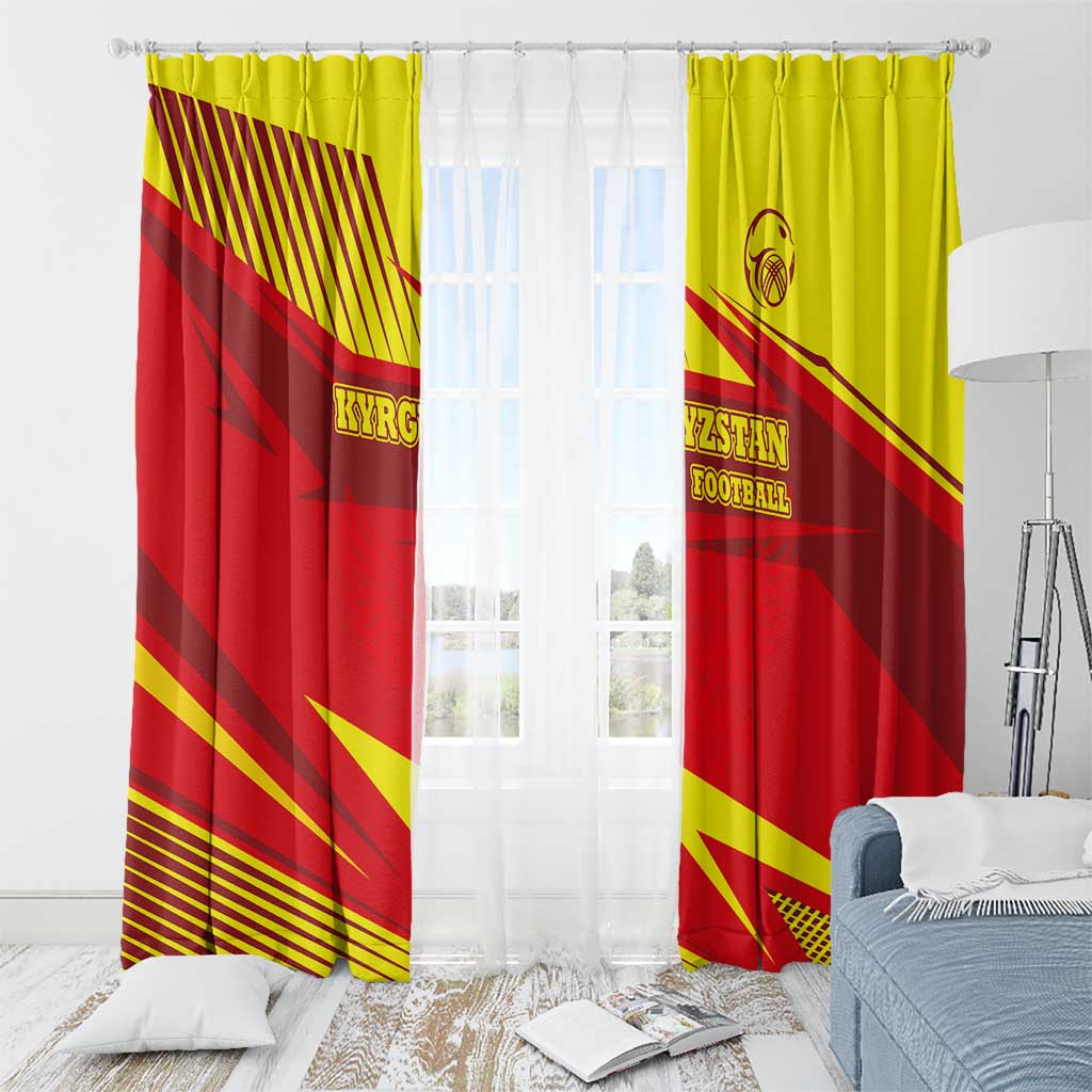 Kyrgyzstan Football Window Curtain Red and Yellow Sports with National Emblem Design