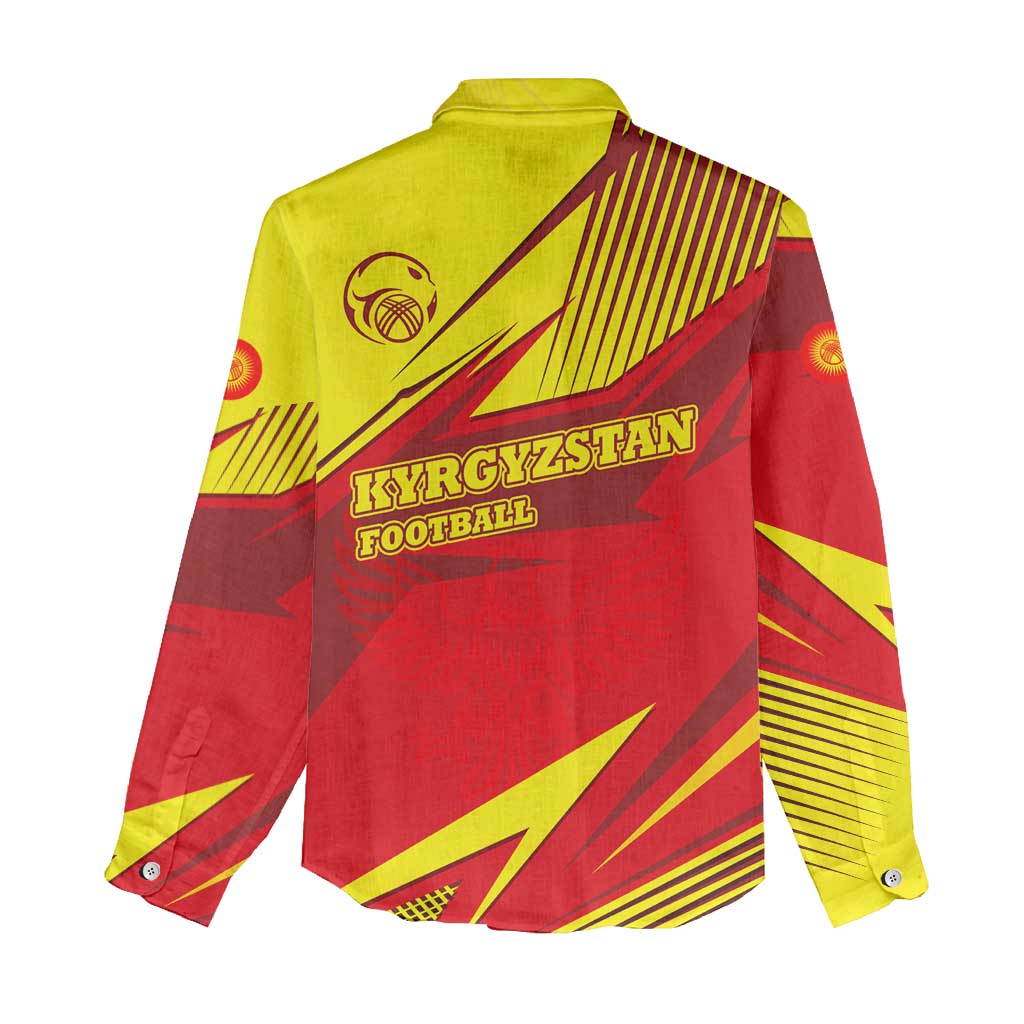 Kyrgyzstan Football Women Casual Shirt Red and Yellow Sports with National Emblem Design