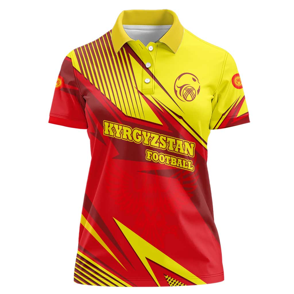 Kyrgyzstan Football Women Polo Shirt Red and Yellow Sports with National Emblem Design