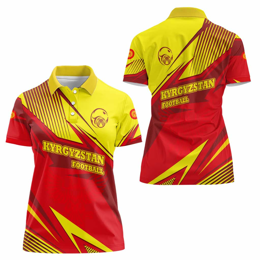 Kyrgyzstan Football Women Polo Shirt Red and Yellow Sports with National Emblem Design