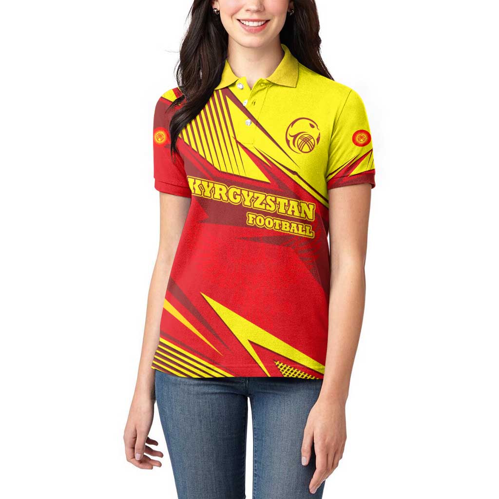 Kyrgyzstan Football Women Polo Shirt Red and Yellow Sports with National Emblem Design