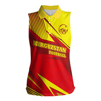 Kyrgyzstan Football Women Sleeveless Polo Shirt Red and Yellow Sports with National Emblem Design