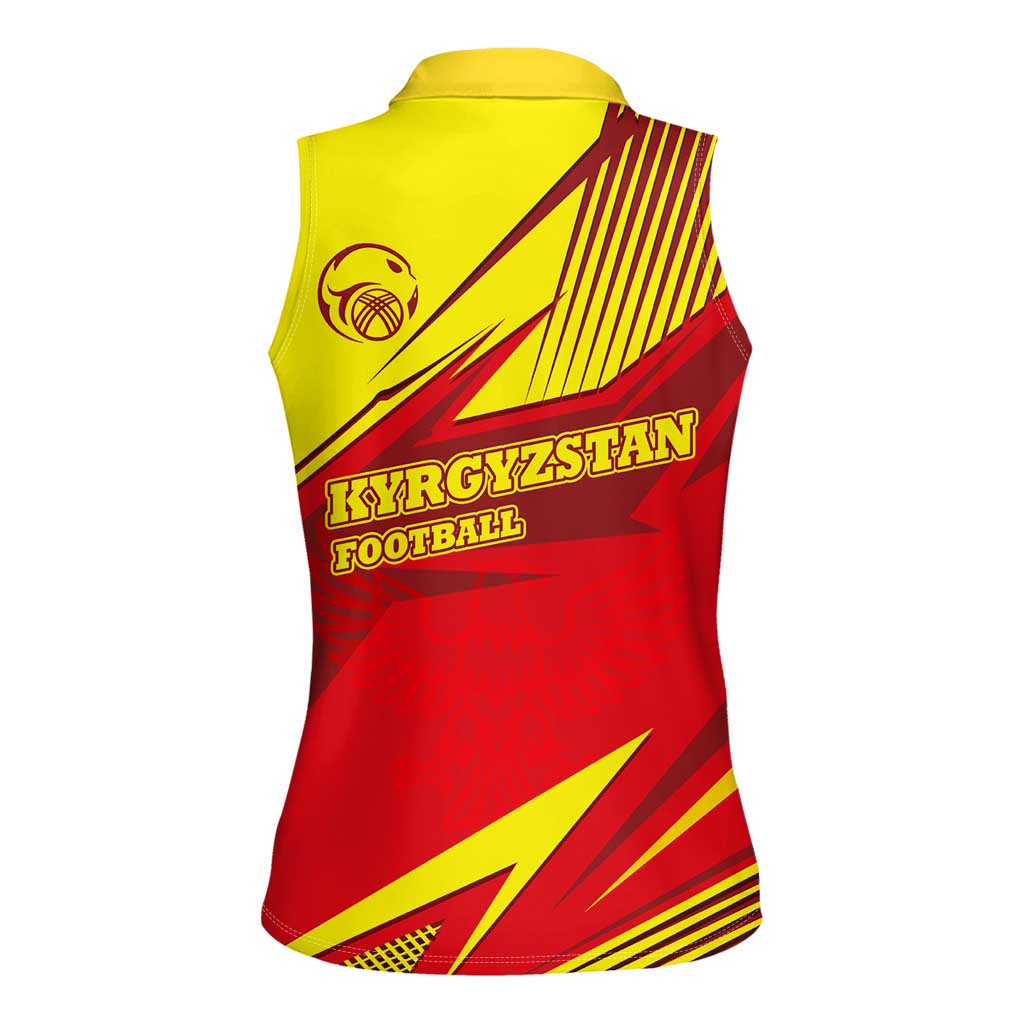 Kyrgyzstan Football Women Sleeveless Polo Shirt Red and Yellow Sports with National Emblem Design