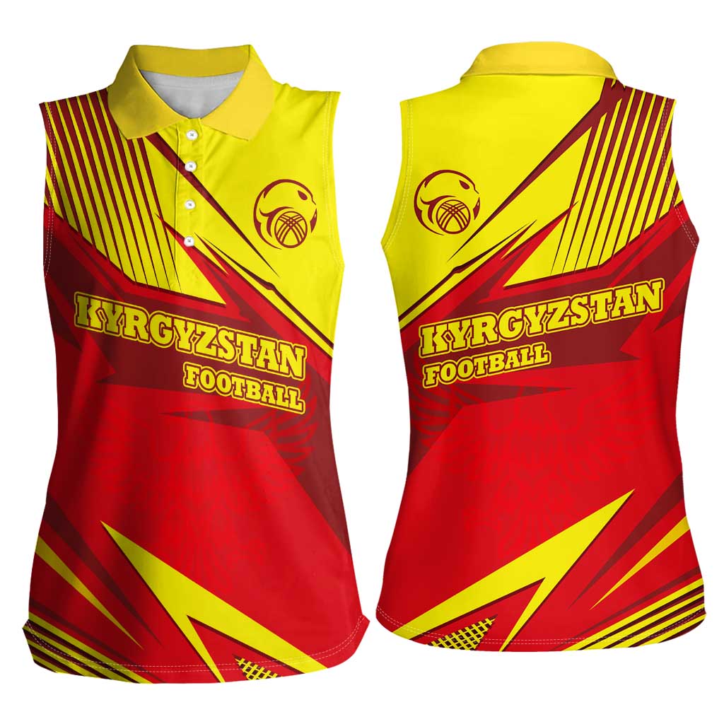 Kyrgyzstan Football Women Sleeveless Polo Shirt Red and Yellow Sports with National Emblem Design