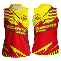 Kyrgyzstan Football Women Sleeveless Polo Shirt Red and Yellow Sports with National Emblem Design