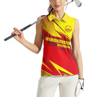 Kyrgyzstan Football Women Sleeveless Polo Shirt Red and Yellow Sports with National Emblem Design