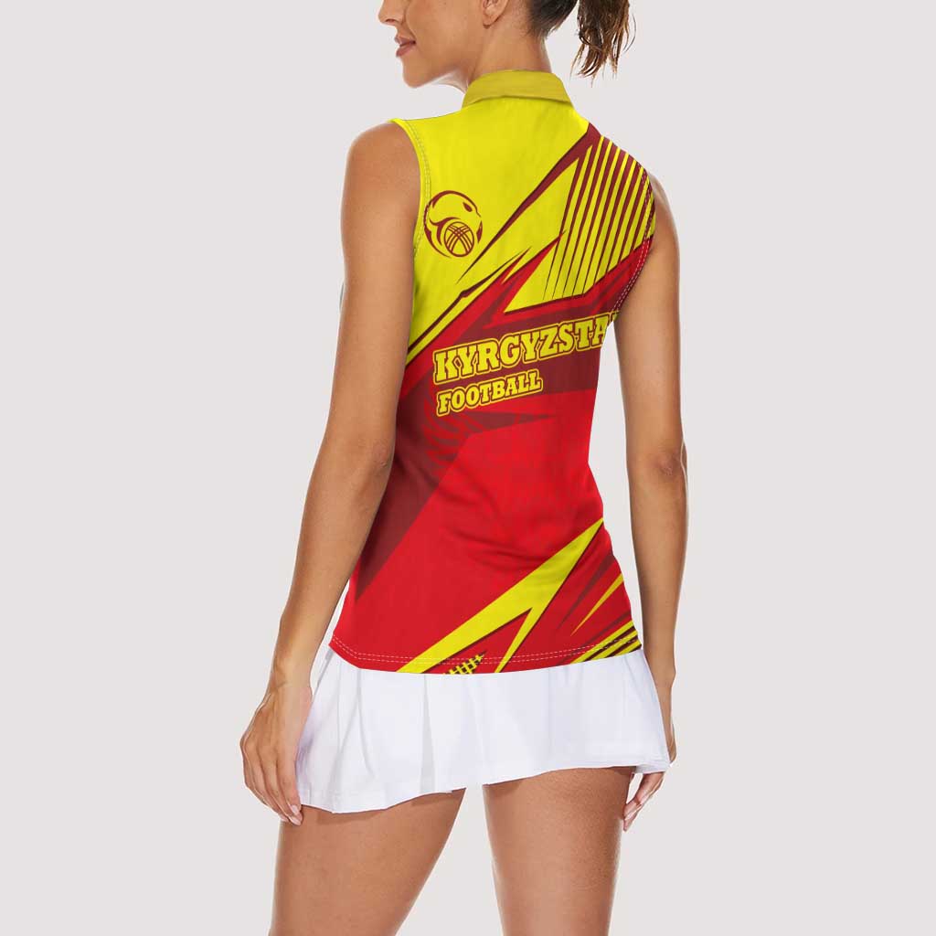 Kyrgyzstan Football Women Sleeveless Polo Shirt Red and Yellow Sports with National Emblem Design