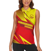 Kyrgyzstan Football Women Sleeveless Polo Shirt Red and Yellow Sports with National Emblem Design