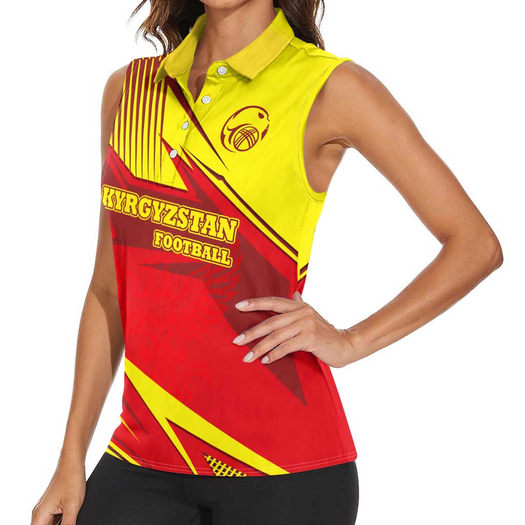 Kyrgyzstan Football Women Sleeveless Polo Shirt Red and Yellow Sports with National Emblem Design