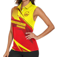 Kyrgyzstan Football Women Sleeveless Polo Shirt Red and Yellow Sports with National Emblem Design