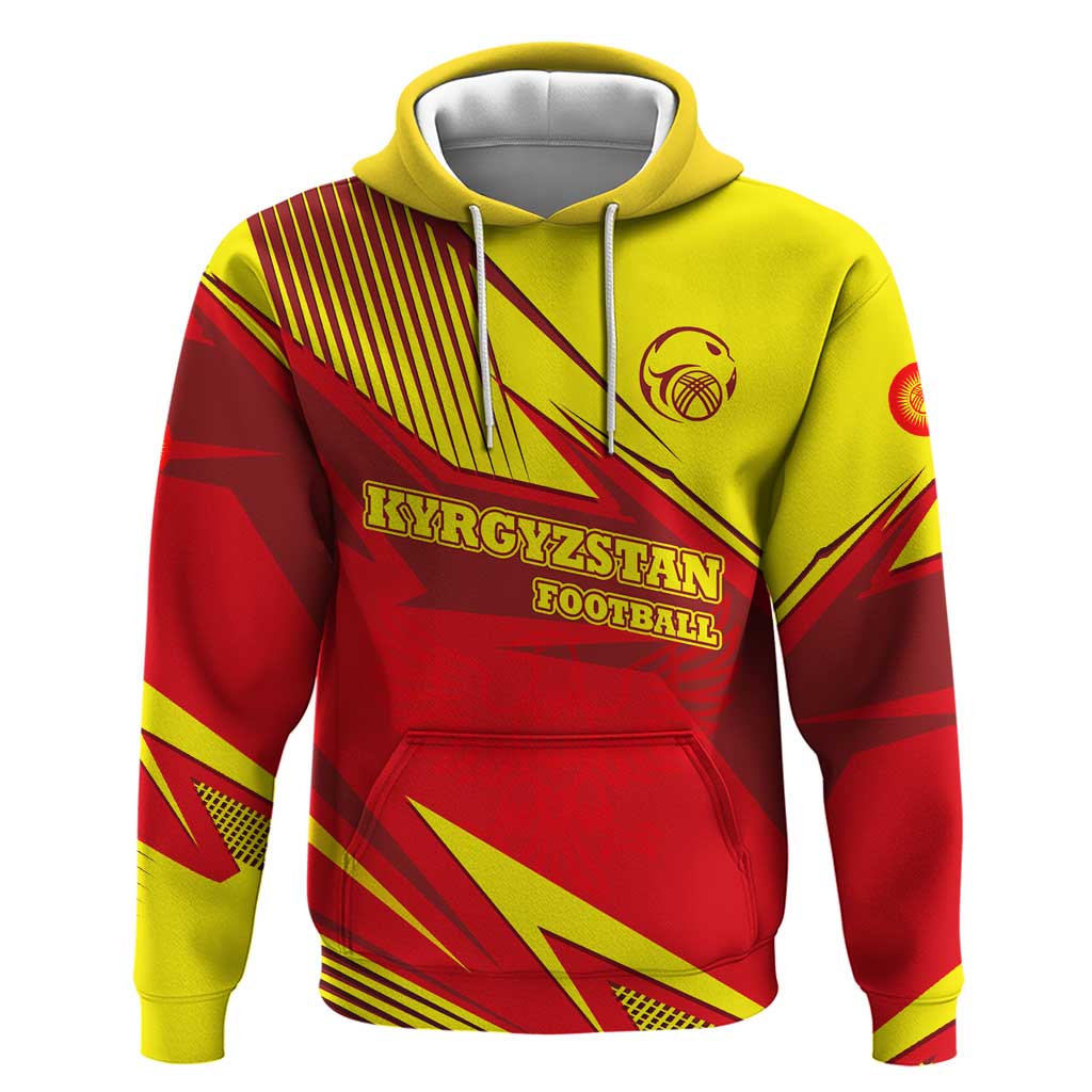 Kyrgyzstan Football Zip Hoodie Red and Yellow Sports with National Emblem Design